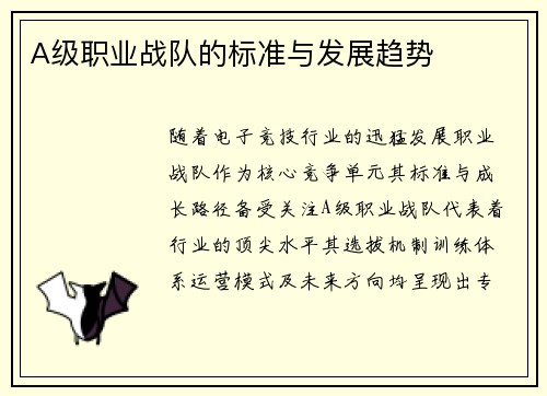 A级职业战队的标准与发展趋势