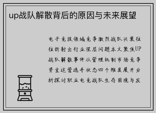 up战队解散背后的原因与未来展望