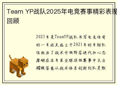 Team YP战队2025年电竞赛事精彩表现回顾